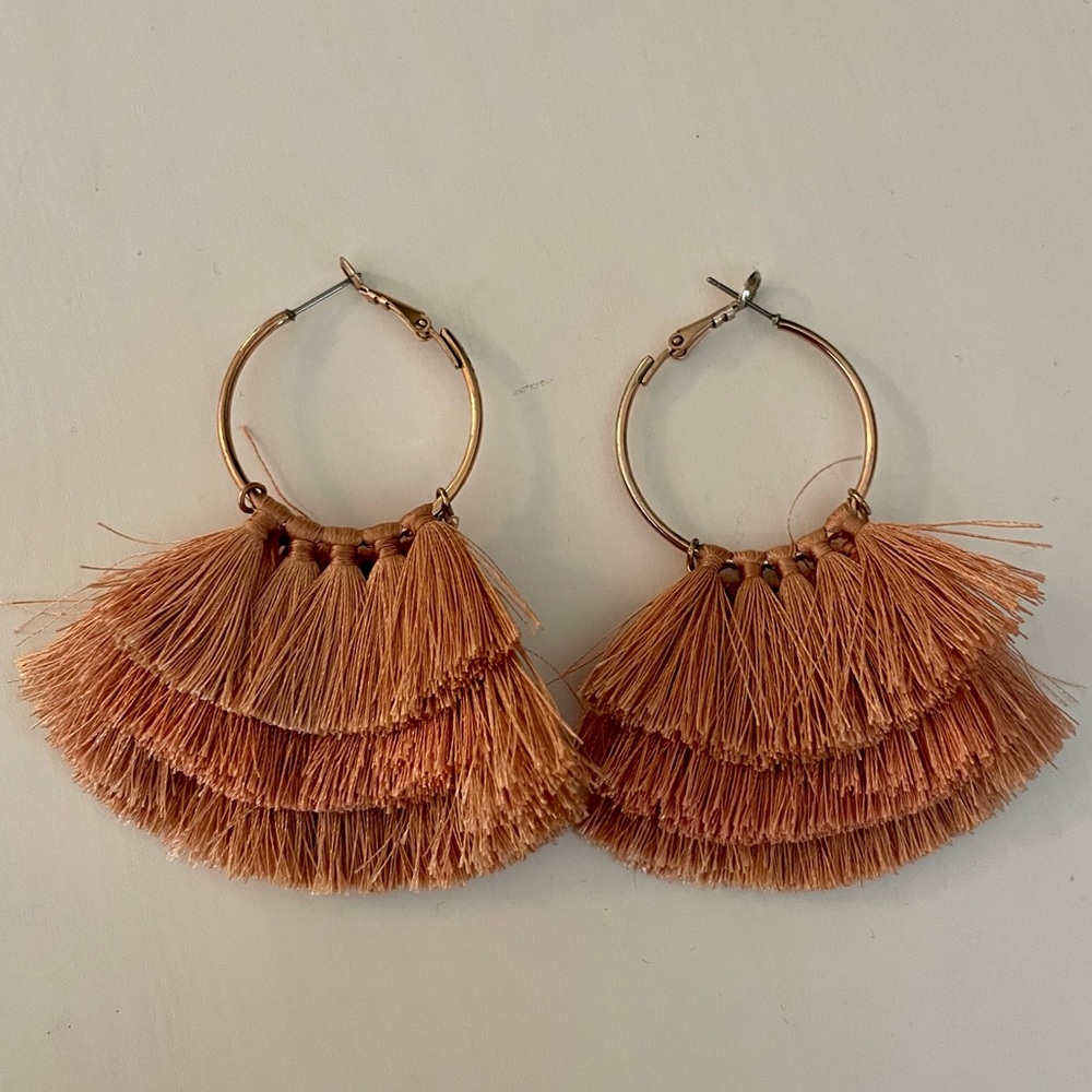 Dusty Rose Tassel Hoop Earrings
